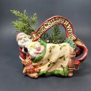 Vintage Fitz and Floyd Ceramic Creamer Vase Children Were Snuggled Santa 1993
